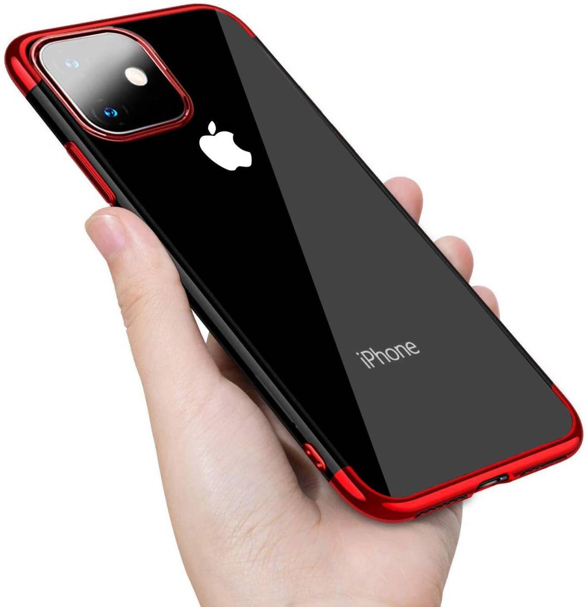 iphone 11Pro ケース iphone 赤色枠 クリア 透明 TPU 全面保護 メッキ加工 ソフト アイフォン プラス マックス 耐衝撃 かわいい_画像1