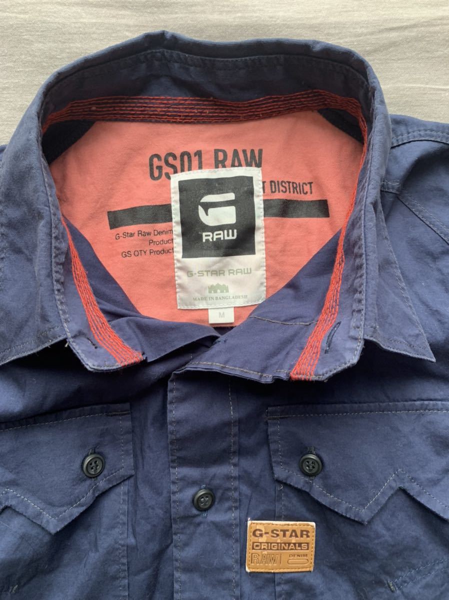 G-STAR RAW デザイン半袖無地ARIZONAシャツネイビー Mサイズ中古_画像1