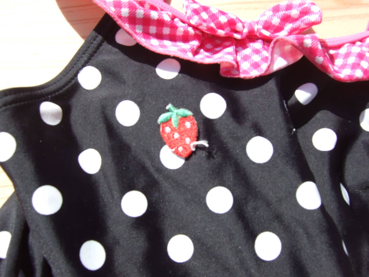 * beautiful goods! polka dot pattern black frill One-piece swimsuit 120 centimeter (18)*