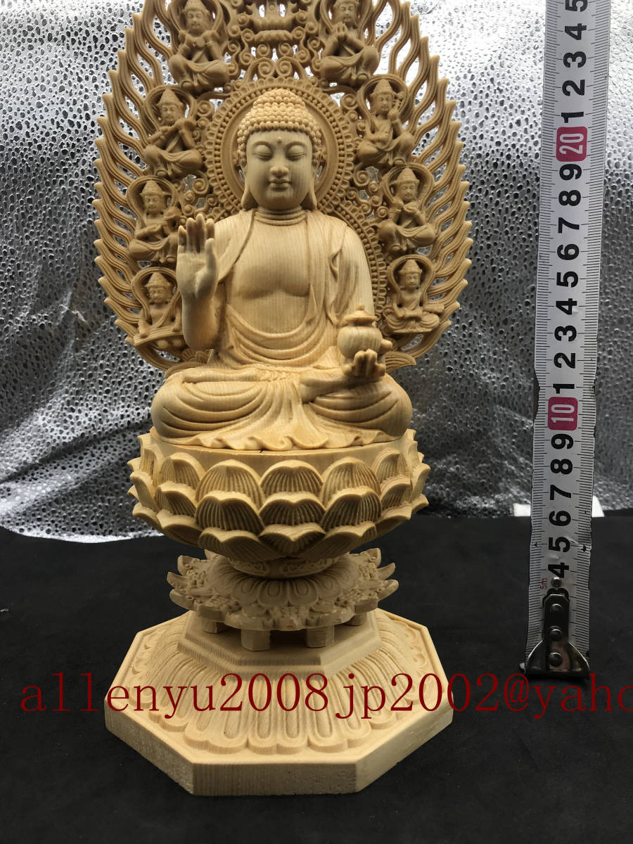 仏教工芸品 極上品 地蔵菩薩 木彫仏像 一刀彫り 開運厄除 置物 桧木製