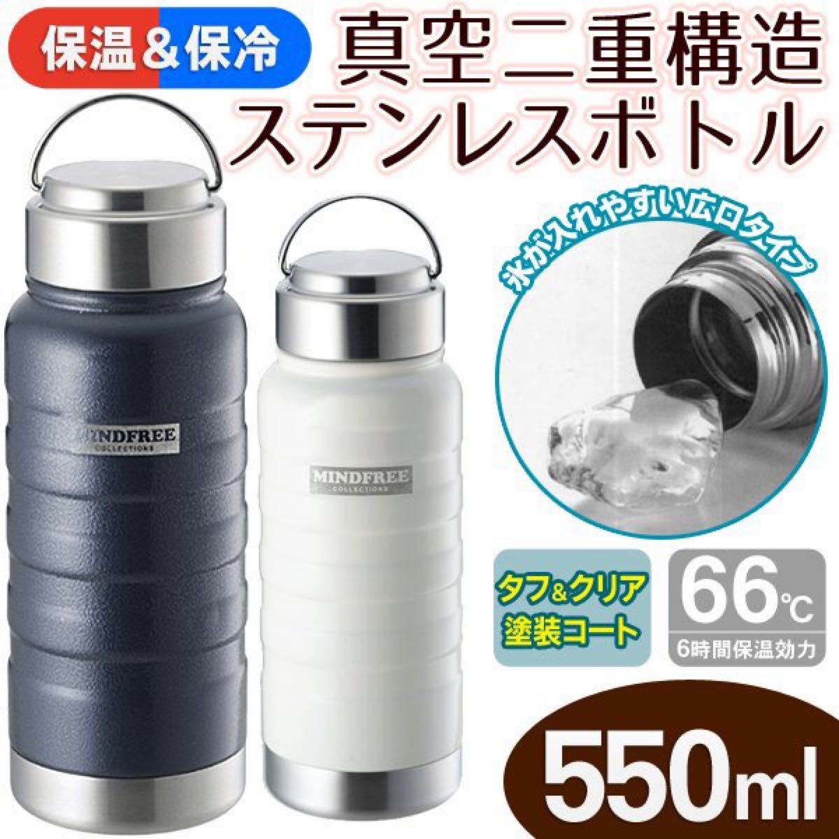 真空二重構造ステンレスボトル550mL MINDFREE 紺色1本