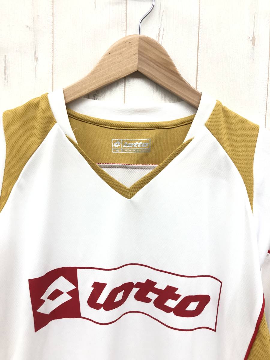 LOTTO　ロット ＊速乾生地 切替　Tシャツ カットソー トップス ＊サッカー ＊M size ＊スポーツ トレーニング ＊ホワイト ベージュ_画像2