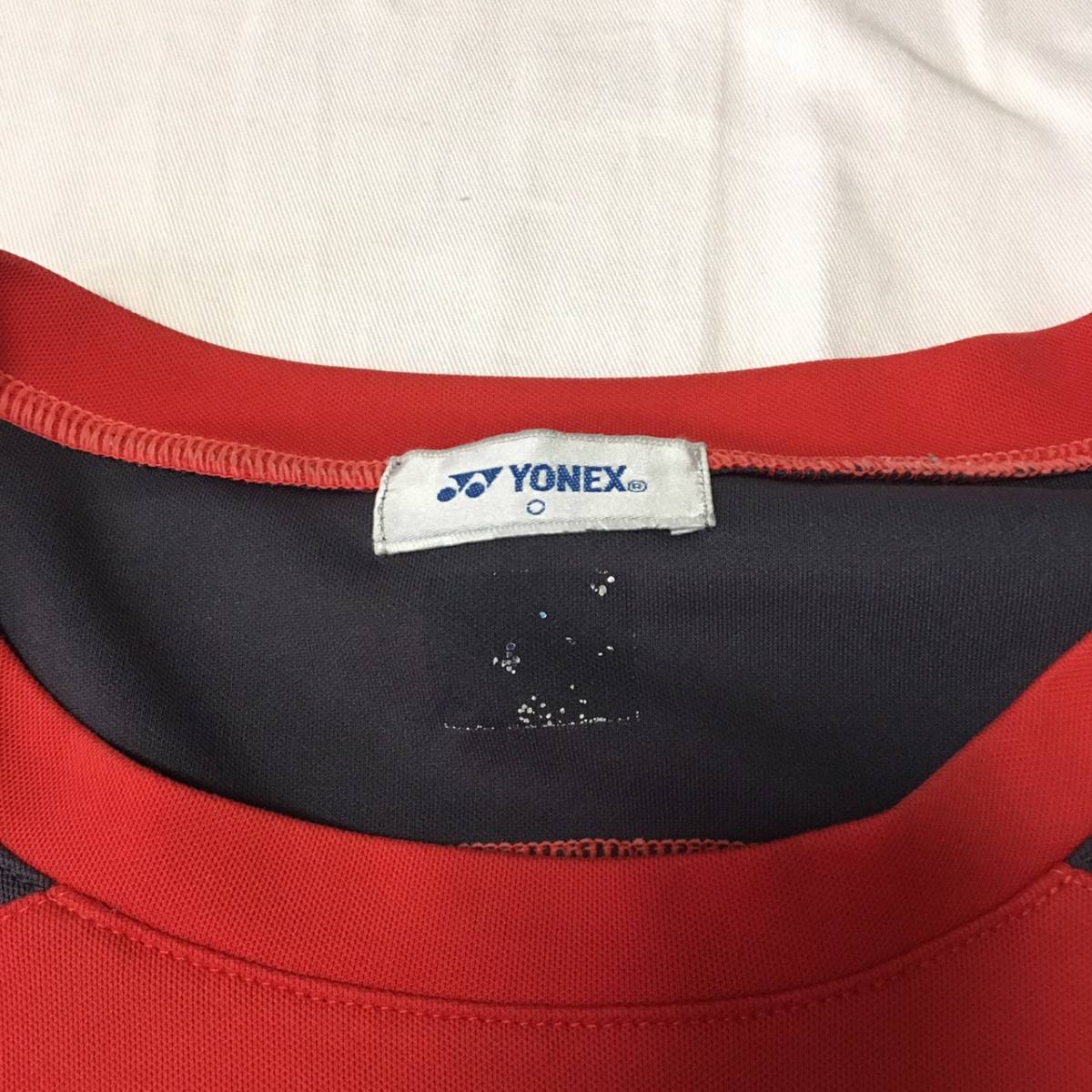 YONEＸ ヨネックス ロゴ刺繍 バックプリント 半袖ゲームTシャツ Ｏサイズ 大きめサイズ バトミントン テニス 赤×黒の画像5