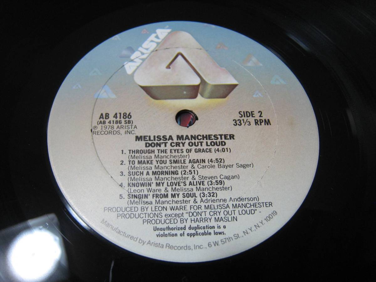 【LP】 MELISSA MANCHESTER / DON'T CRY OUT LOUD US盤 メリサ・マンチェスター 哀しみは心に秘めて あなたしか見えない BAD WEATHER 収録_画像9