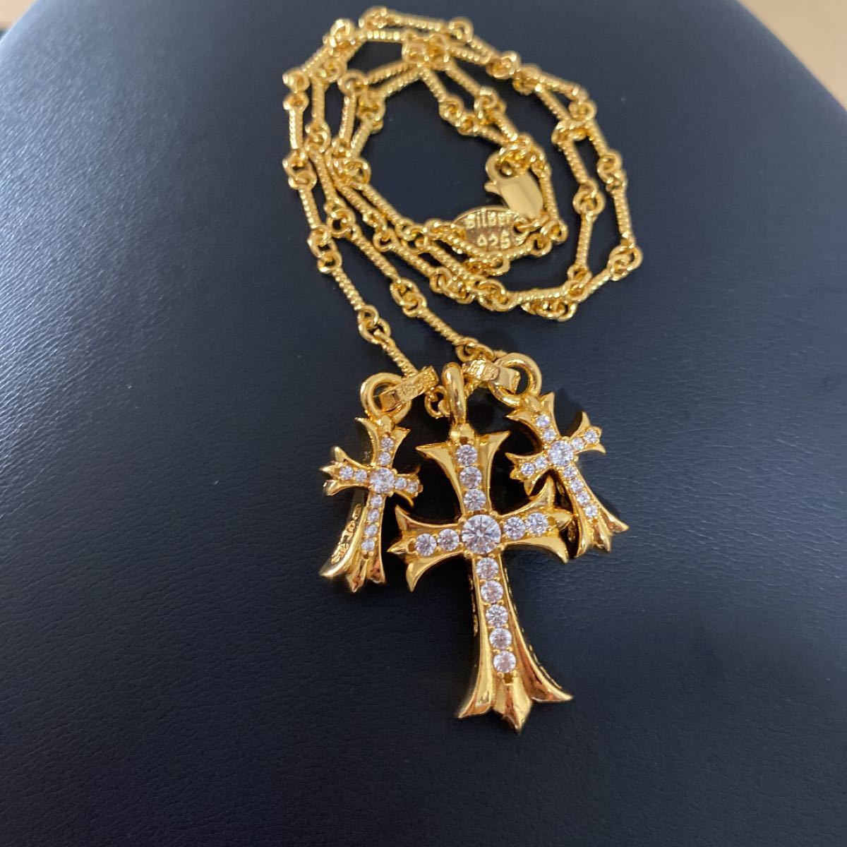 22k gp加工 三連クロスネックレス ベイビーファットネックレス 22k gp加工 三連クロスネックレス ベイビーファットネックレス