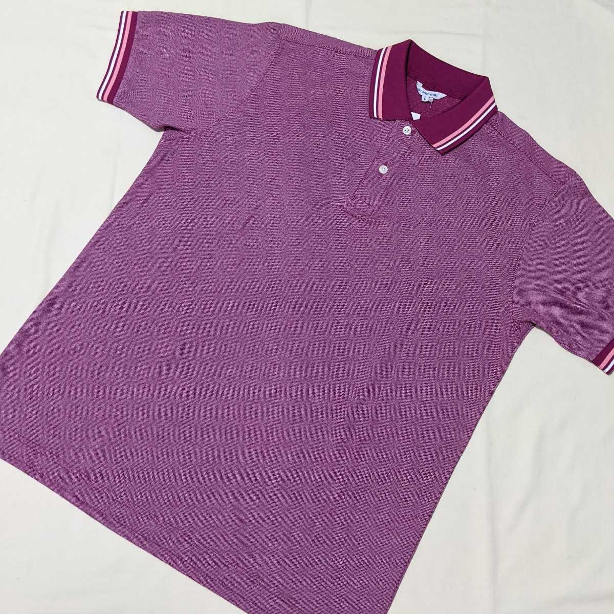 #AW21 新品 未使用 UNIQLO ユニクロ メンズ L 半袖 ポロシャツ 2点 セット 赤 紫 ドライ カノコ_画像2