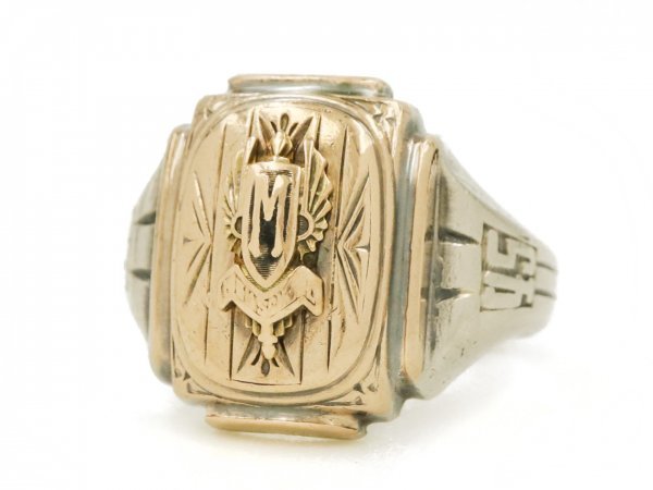 1945年 HERFF JONES ビンテージ ゴールドトップ シルバー製 アールデコ カレッジリング アンティーク 指輪