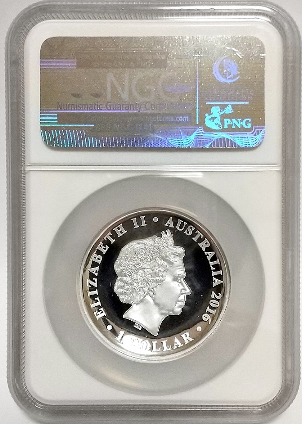 1円スタート★ 2016年 オーストラリア エリザベス2世 生誕90周年 1オンス ハイレリーフ プルーフ 銀貨 NGC PF70 UC ER 最高鑑定 1oz_画像2