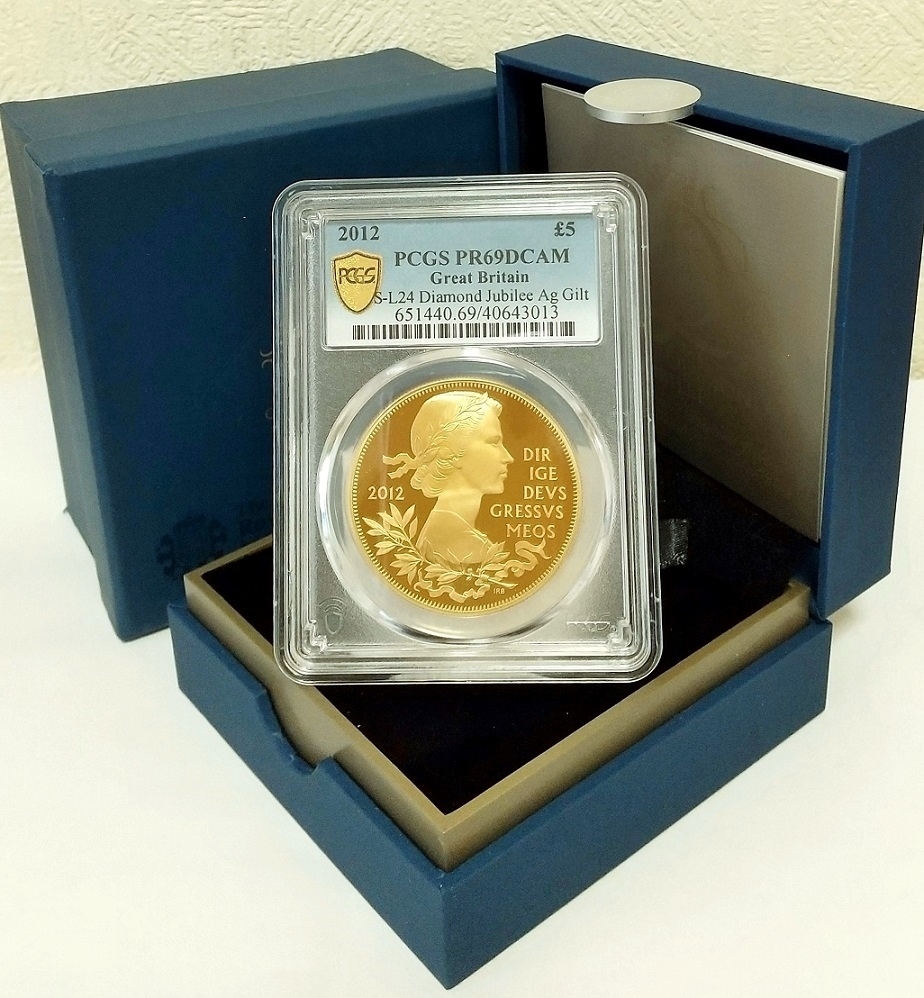 2012 英国 イギリス ダイヤモンドジュビリー Gold Plated Sliver Coin 5ポンプルーフ銀PCGS PR69 DCAM ヤングヤング エリザベ金貨 金製