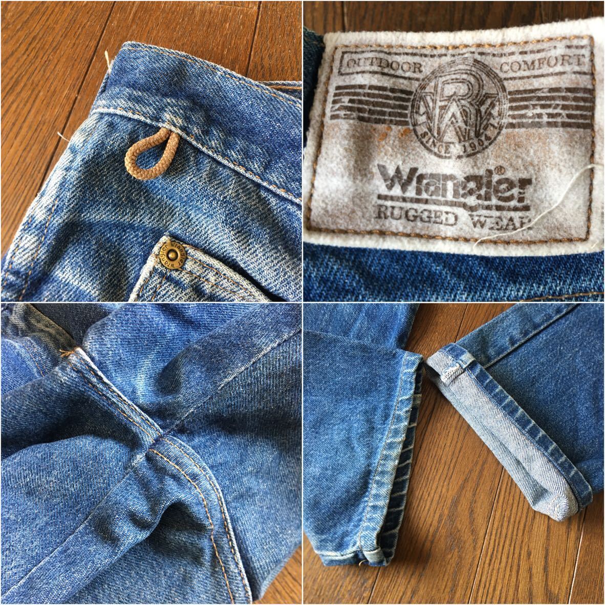 ビンテージ 鬼ヒゲ【Wrangler】80s デニムパンツ USA製 W29 ラングラー ジーンズ スリム ストレート 古着 90s アメカジ ジーパン 蜂の巣_画像6