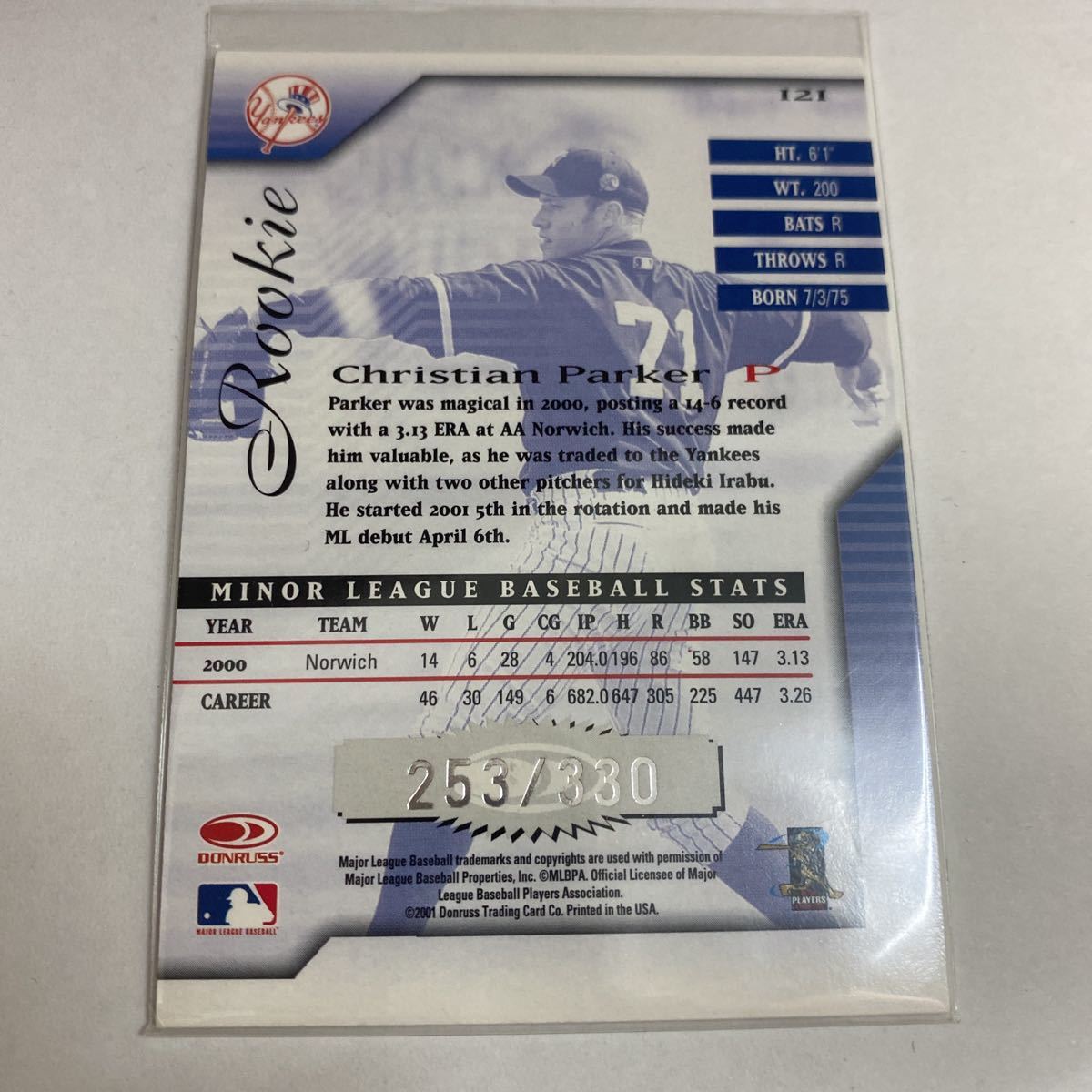 Christian Parker RC 2001 Donruss Signature RC auto /330_画像2