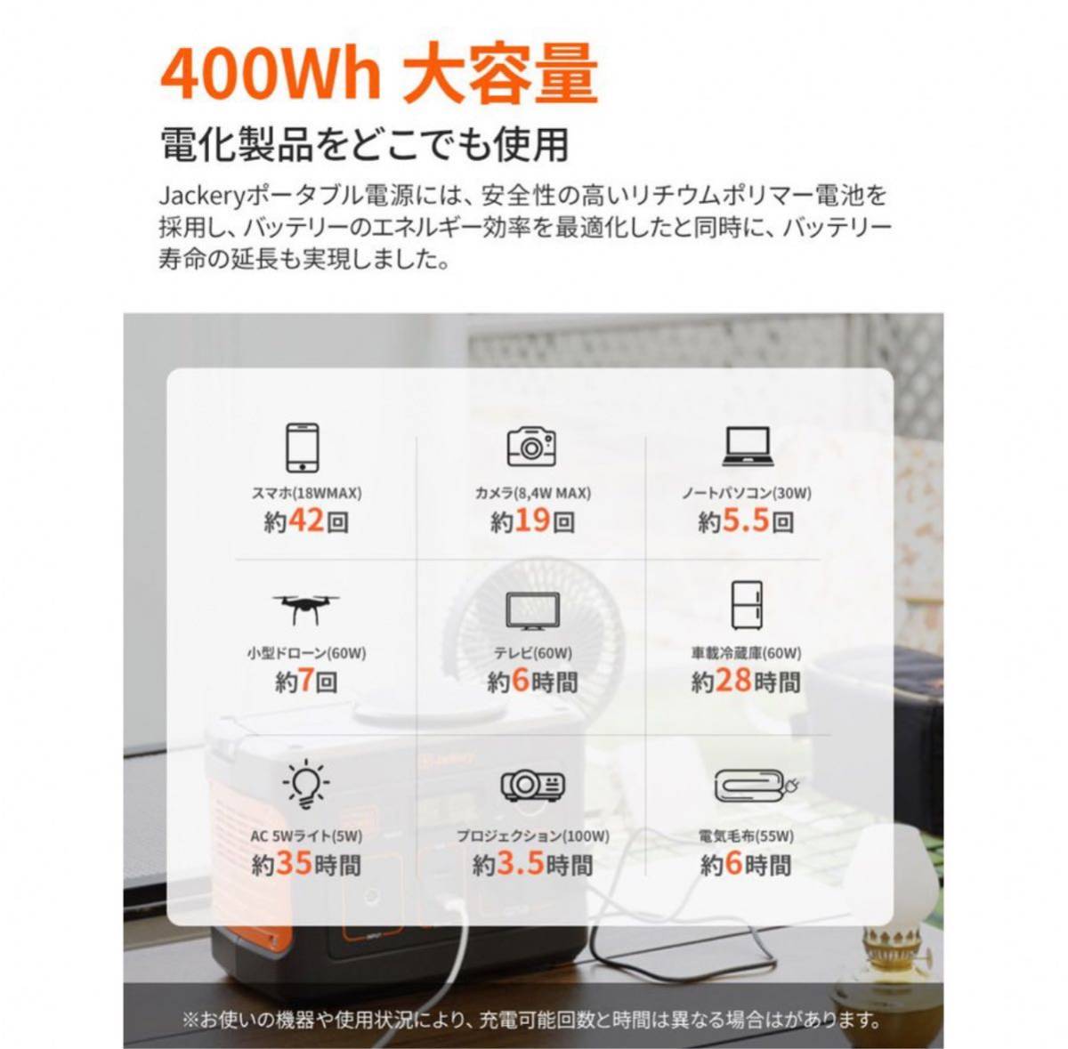 ★Jackeryポータブル電源400 & 専用収納バッグ 112200mAh/400Wh バッテリー★新品未使用★1セット限り★_画像5