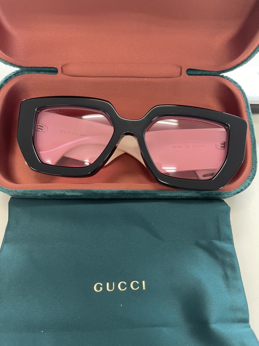 日本未発売 Gucci サングラス オーバーサイズ kanye west　ベージュ　黒ぶち　ピンクレンズ