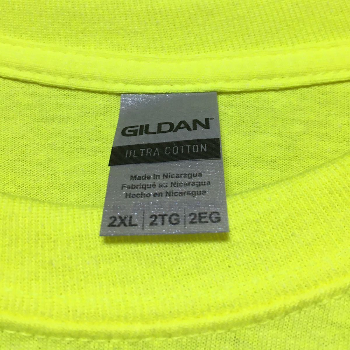 GILDAN セーフティグリーン 2XLサイズ 蛍光 ネオンイエロー 半袖無地Tシャツ ポケット無し 6.0oz ギルダン#_画像2