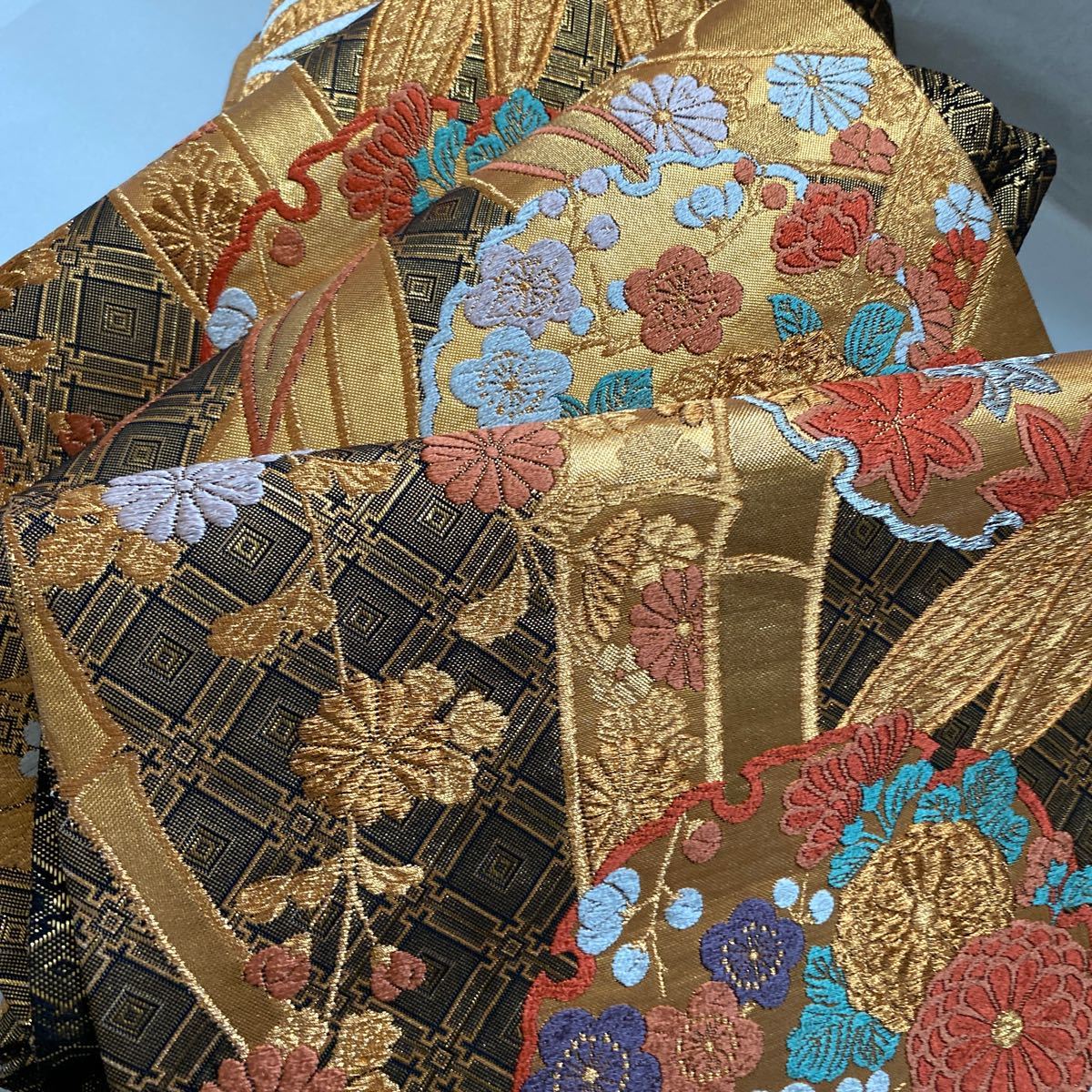 美品✴️高級佐賀錦『唐織正絹袋帯』ペパーミントグリーンに大変柄が