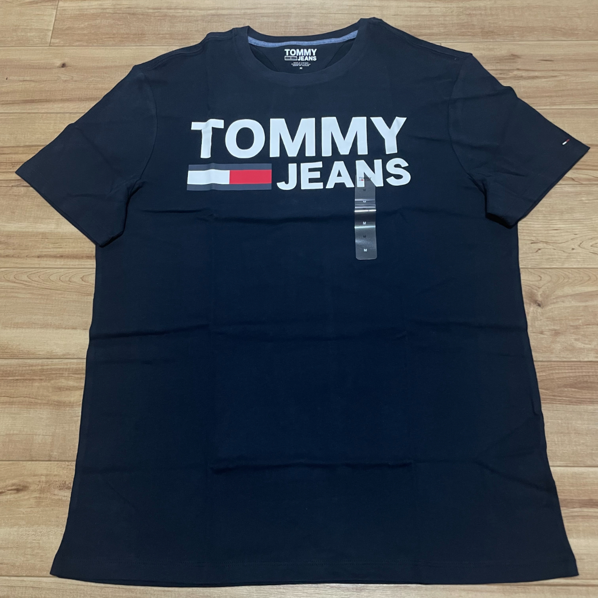 USA正規品 【  JEANS 】 トミージーンズ ロゴ Tシャツ コットン100％ ストリート HIPHOP 袖ワンポイント ネイビー 〈S〉