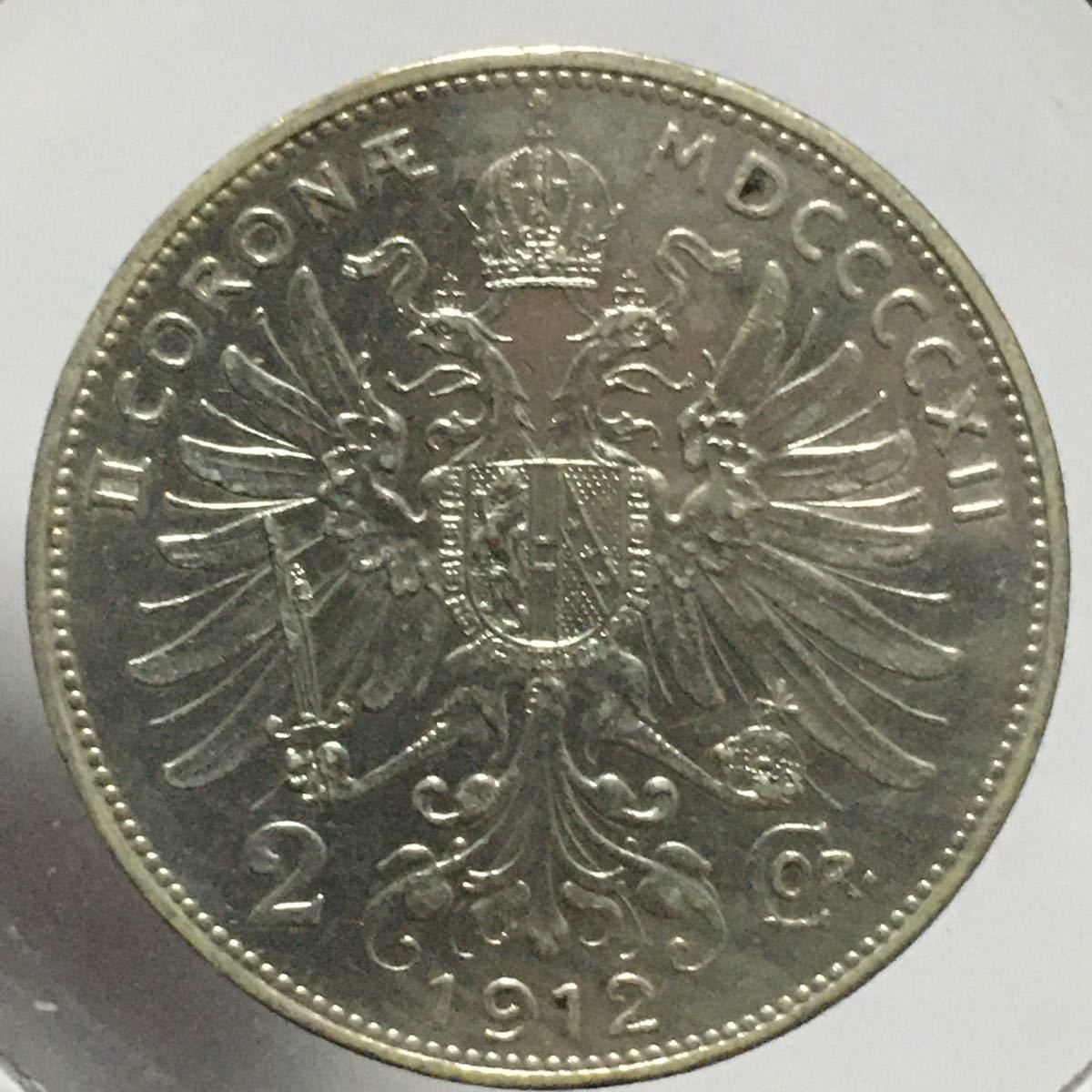 オーストリア　2コロナ銀貨　フランツ・ヨーゼフ1世　1912年 レア　貴重　アンティークコイン/レーヴェコイン_画像2