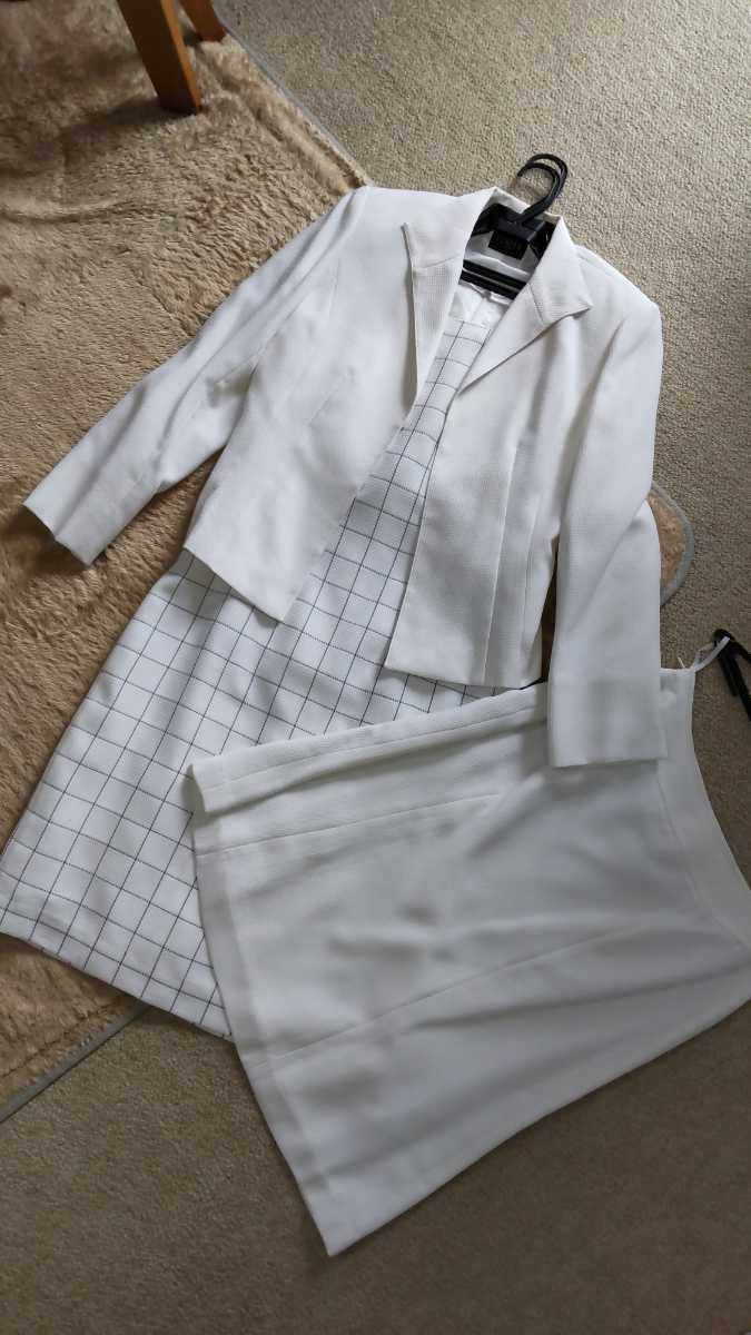 白スーツ ジャケット+スカート +格子柄ワンピース 11号 春夏 入園式入学式などセレモニー