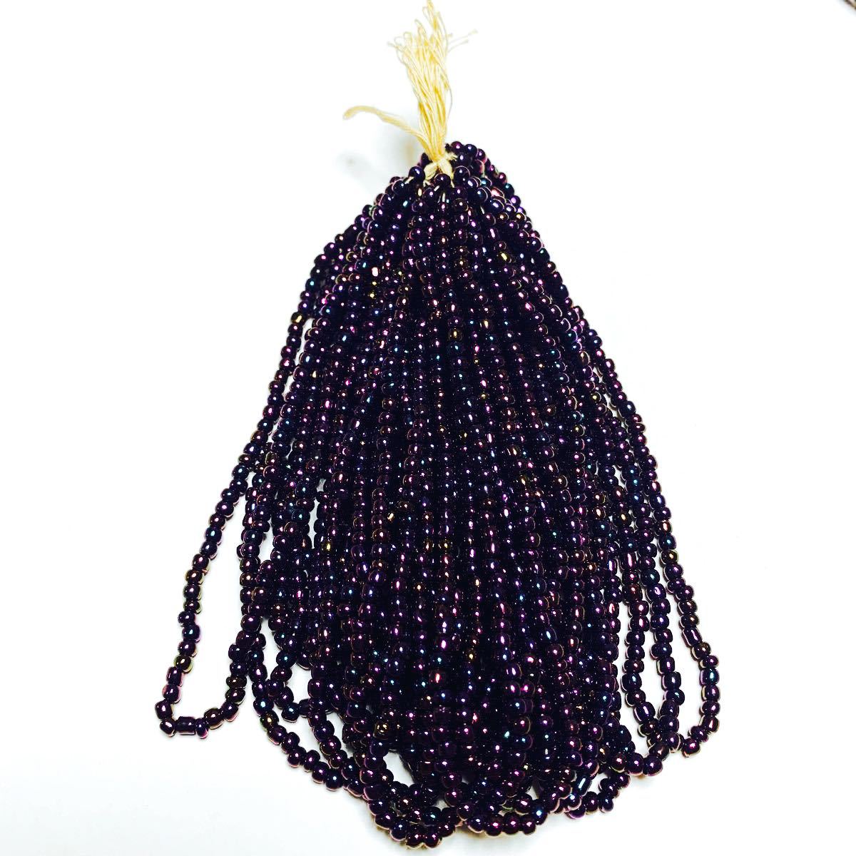 糸通しビーズ　玉虫紫色　２５本×３束　丸大　外径約3mm