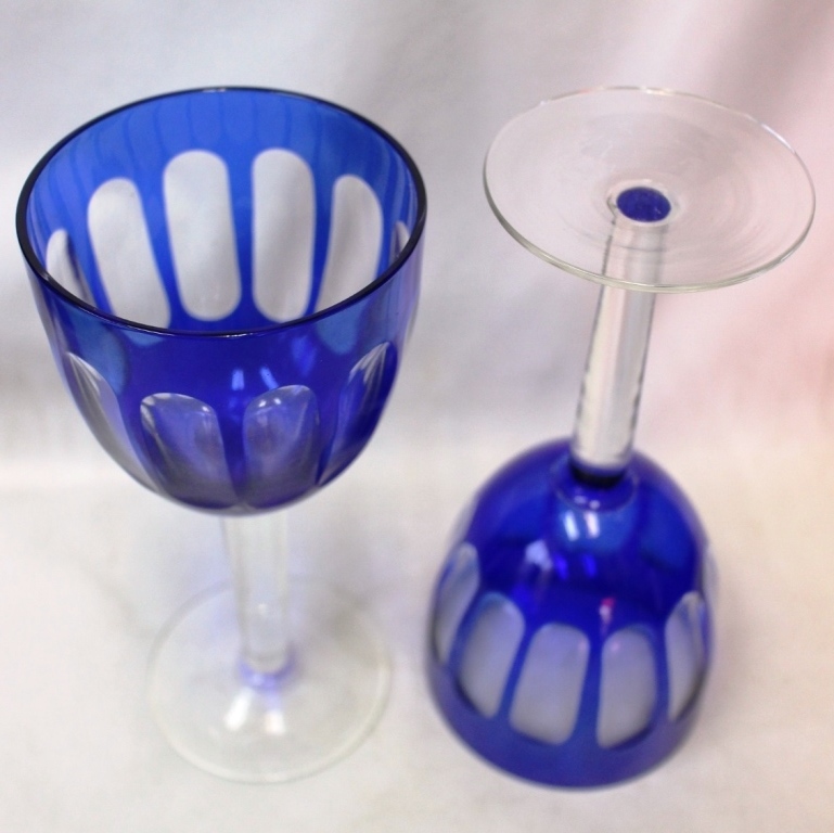 (0730)　色被せ　切子　ワイングラス　青　２客　　ビアグラス　３客セット　　ワイングラス　高さ 19.5㎝　口径 9㎝_画像6
