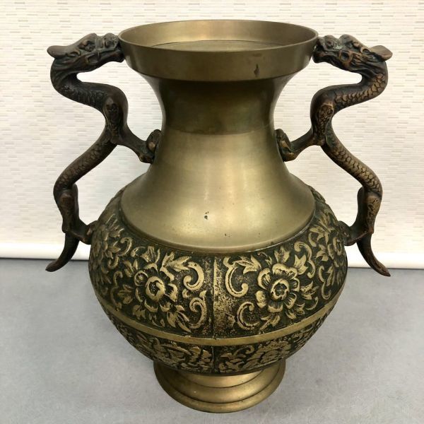 銅 壺 龍 アンティーク 骨董 Yahoo!オークション - 骨董/古玩 真鍮製/真鍮 壺/甕 龍持ち手