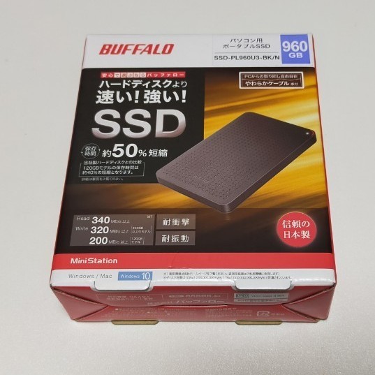 BUFFALO 960GB ポータブルSSD MiniStation SSD-PL960U3-BK/N 新品