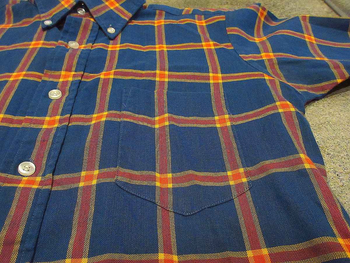  Vintage 70\'s*STAIN CHASE проверка хлопок кнопка down рубашка size 13 1/2*210730r9-m-sssh-ot б/у одежда рубашка с коротким рукавом BD рубашка USA