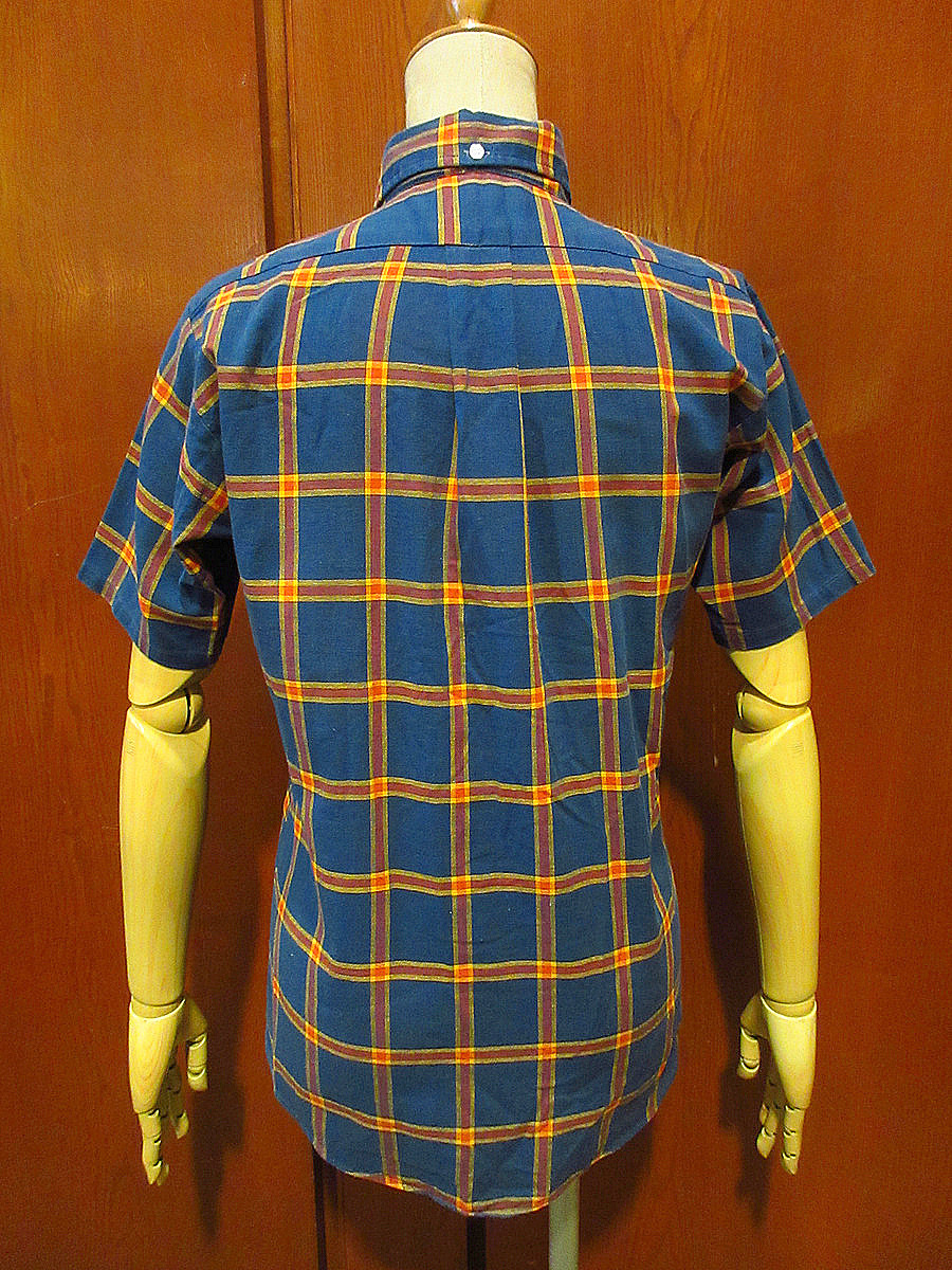  Vintage 70\'s*STAIN CHASE проверка хлопок кнопка down рубашка size 13 1/2*210730r9-m-sssh-ot б/у одежда рубашка с коротким рукавом BD рубашка USA