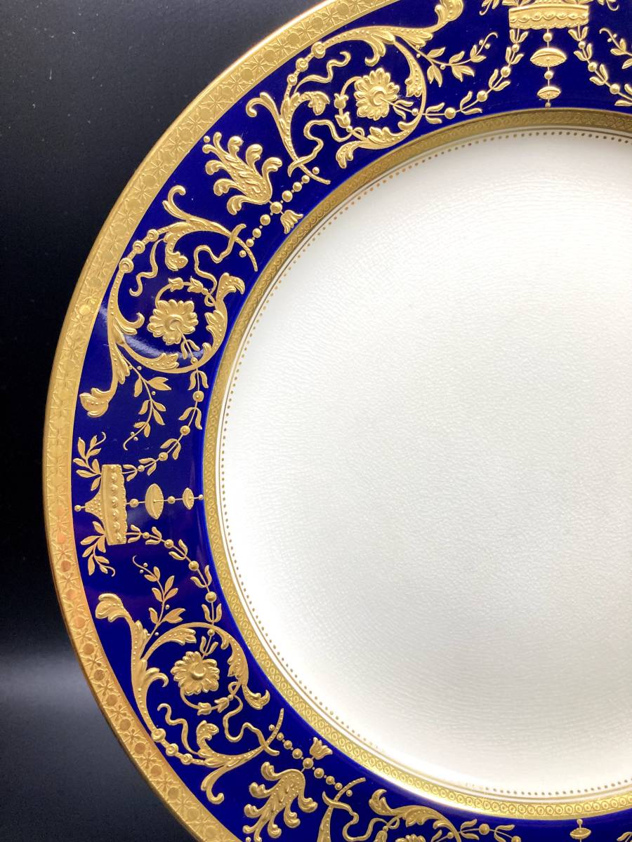 【超豪華】ミントン　極厚金盛　24金　コバルト　ブルー　アシッドゴールド　ディナープレート　大皿　アンティーク_画像8