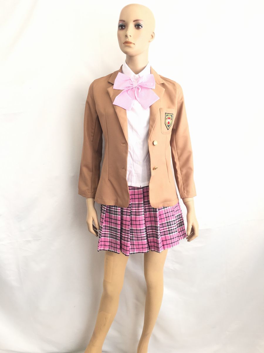 新品 未使用 送料無料bs31ブレザー服 チェックスカート リボン桜制服コスプレ個性をプラス ミニスカ制服 ピンクチェック柄がラブリー学生服