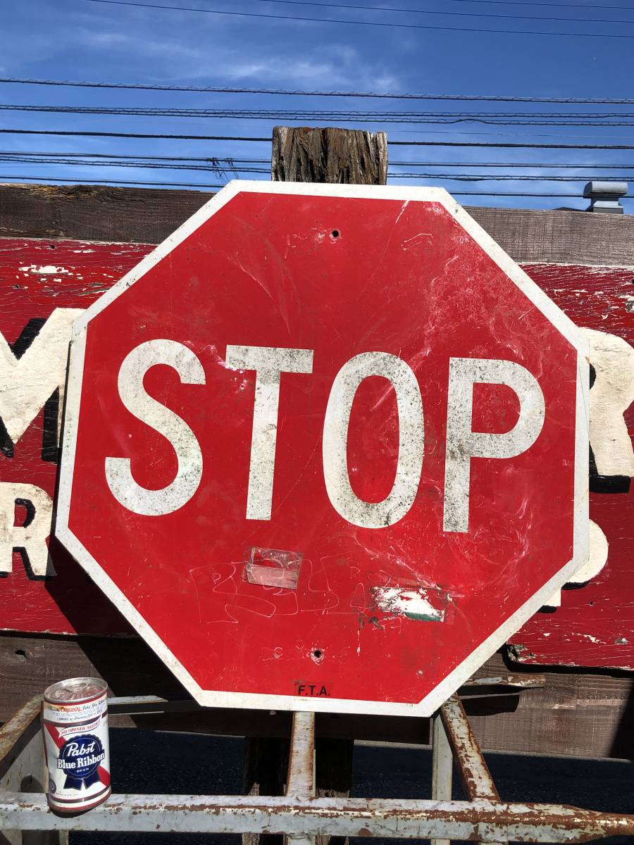 即決⑤ 【STOP】 76x76cm ヴィンテージ USA ロードサイン 道路標識