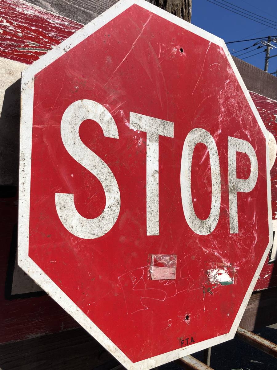 即決⑤ 【STOP】 76x76cm ヴィンテージ USA ロードサイン 道路標識