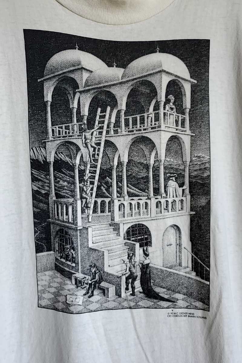 sizeM】90s USA製 M C Escher エッシャー だまし絵 半袖Tシャツ sizeM】90s USA製 M C Escher エッシャー だまし絵 半袖Tシャツ