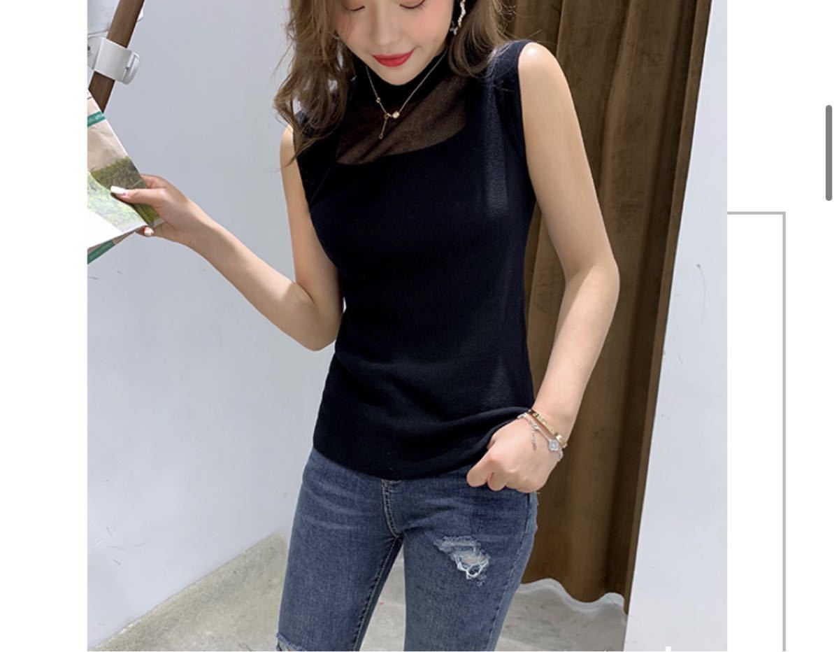 デコルテ シースルー トップス シアー ニット ベストM ブラック OL ビジネス 黒 韓国 オルチャン 七五三 ZARA|PayPayフリマ