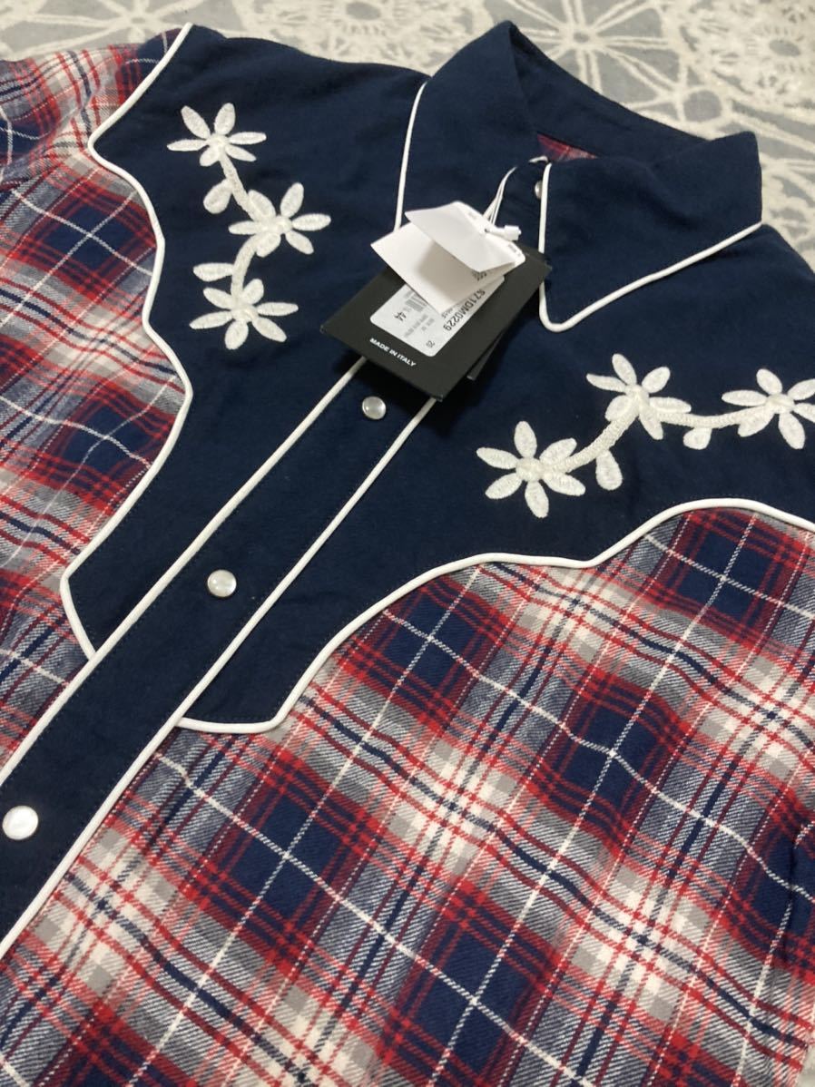 未使用品! dsquared2 ウェスタンチェックシャツ 刺繍シャツ 44