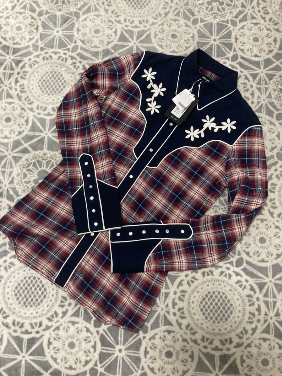 未使用品! dsquared2 ウェスタンチェックシャツ 刺繍シャツ 44