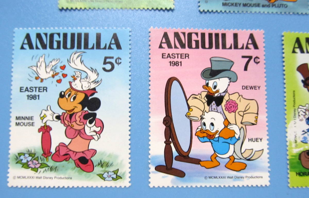 ディズニー 切手 ドナルドダック ミッキーマウス ミニーマウス 7枚 Anguila アンギラ 未使用 最安値に挑戦