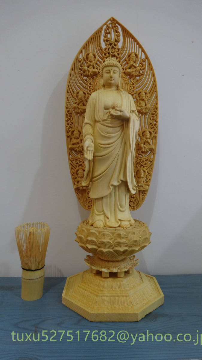 極上品 阿弥陀如来 大型 阿弥陀如来立像 総檜材 仏教美術 精密彫刻 仏像 仏師で仕上げ品43cm