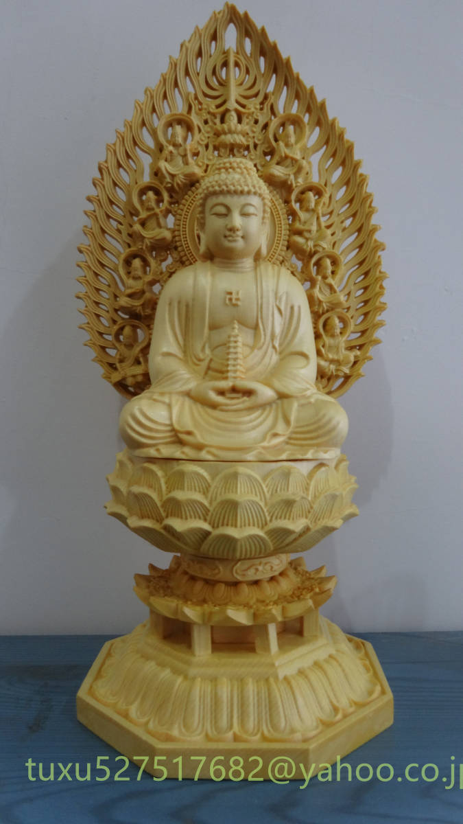 仏像★仏教美術 精密彫刻 手彫り 仏師で仕上げ品 薬師如来 座像_画像1