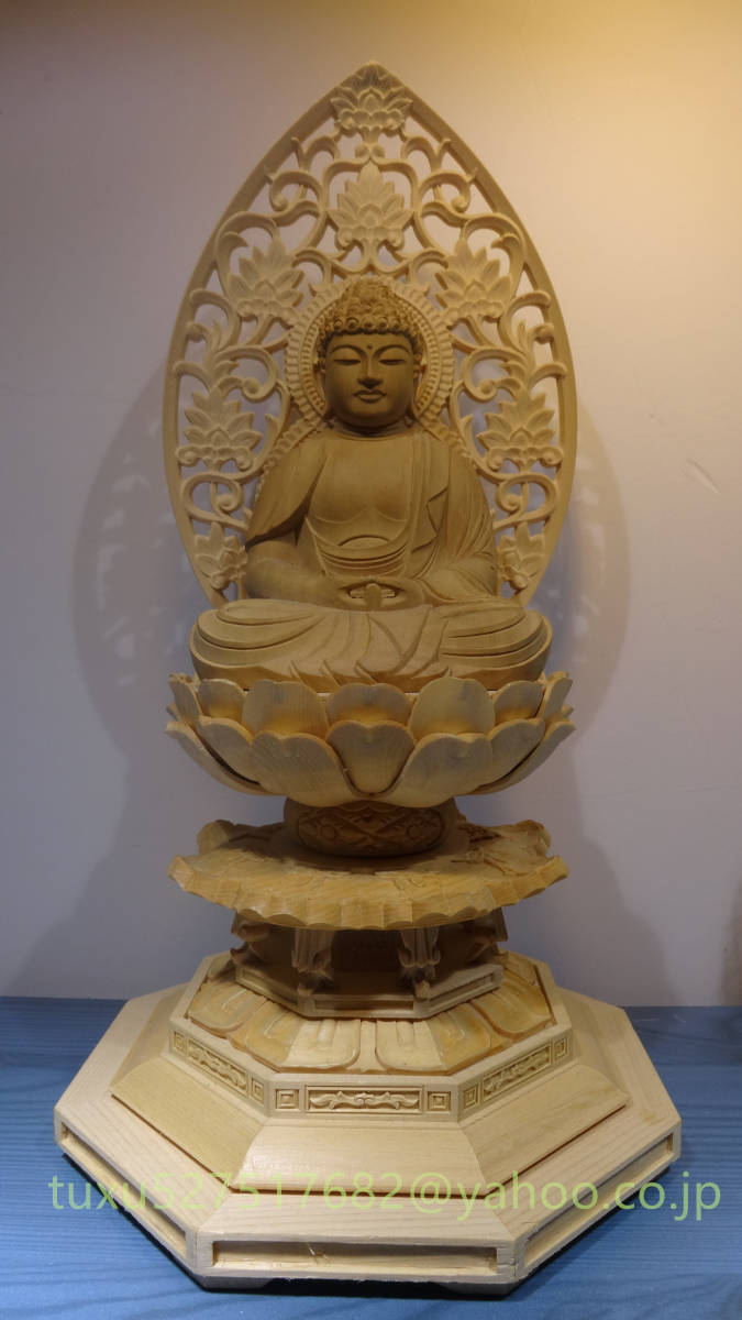 最新作 阿弥陀如来坐像 総檜材 木彫仏像 仏教美術 精密細工 仏師で