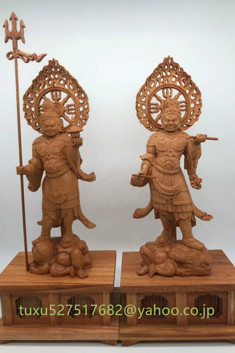 仏教工芸品 四天王 仁王像 一刀彫り 総ケヤキ材 木彫仏教 精密彫刻