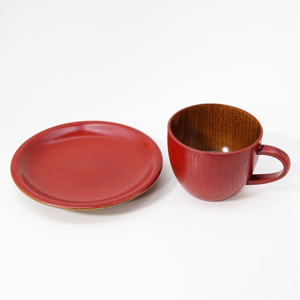 コーヒーカップ セット 丸 朱 木製 漆塗り カップ ソーサー 和食器_画像3