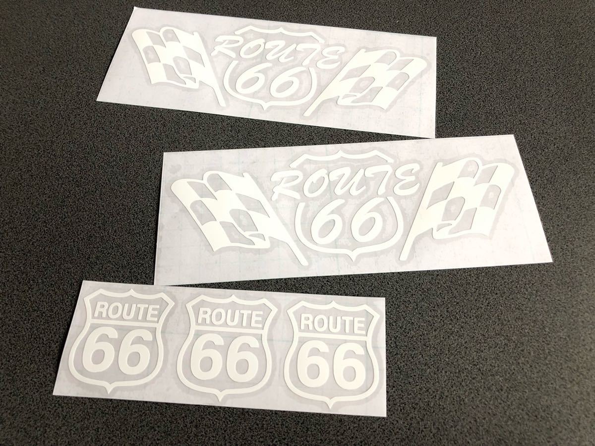 送料無料♪ ROUTE66 チェッカー ステッカー 白色 お得5枚セット ルート US 世田谷ベース ハーレー アメ車 （文字変更可能）_画像1