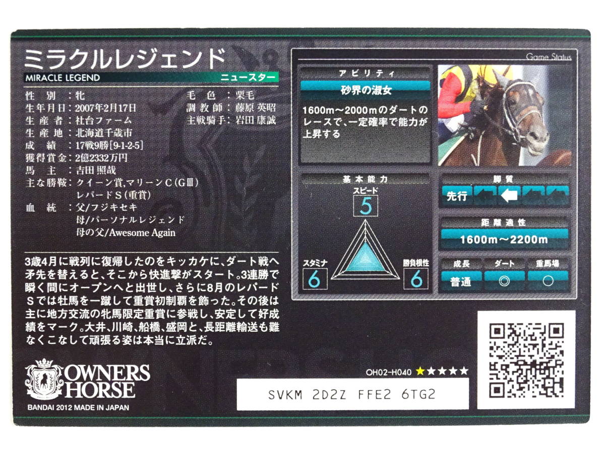 ★トレカ★【ミラクルレジェンド】OH02-H040★オーナーズホース OWNERS HORSE★競馬ウマ★カード★_画像2