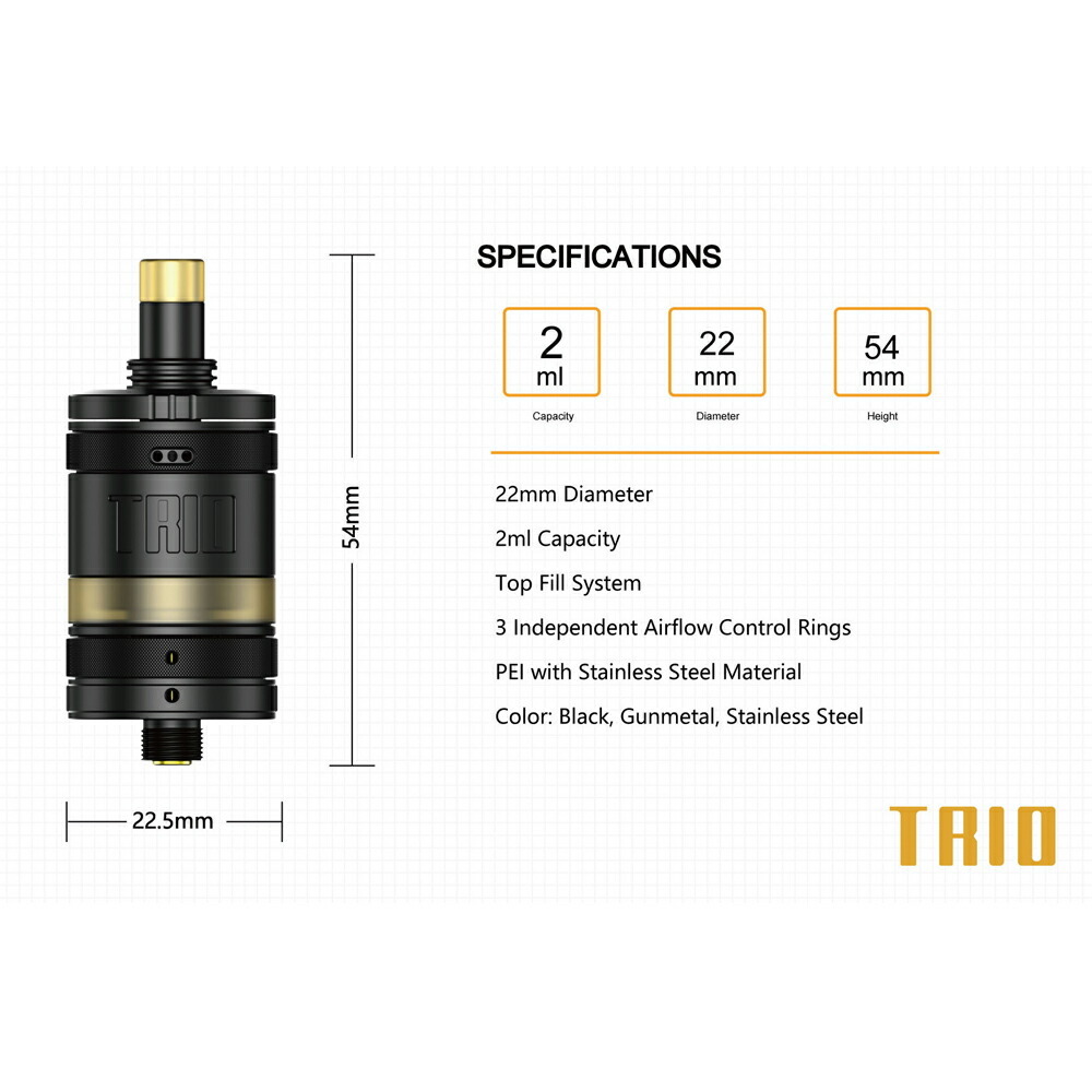 VAPE ZQ TRIO RTA 22mm пульверизатор SS новый товар BOX