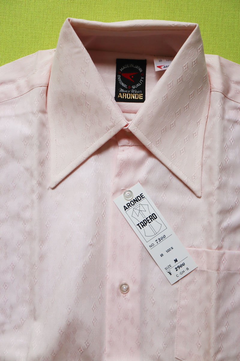 rm1320ｐ メンズ 紳士 男性 半袖シャツ Yシャツ Mサイズ 綿 ピンク 地柄 ARONDE　未使用　長期保管品 　_画像2