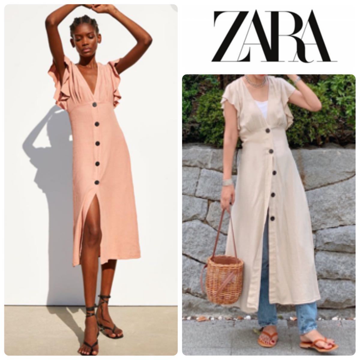 Paypayフリマ Zara ザラ リネンフリルトリム付きラスティックワンピース くすみピンク ロングワンピース 袖フリル 麻 Paypayフリマ Zara ザラ リネンフリルトリム付きラスティックワンピース くすみピンク ロングワンピース 袖フリル 麻