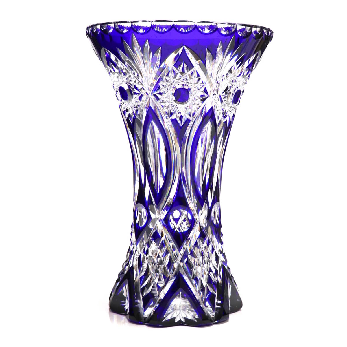オールド・バカラ (BACCARAT) 1890年 ディアマン・ピエーリー 3.4kg 31.3cm 花瓶 青色被せ装飾 花器 壺 アートピース 切子 ダイヤモンド