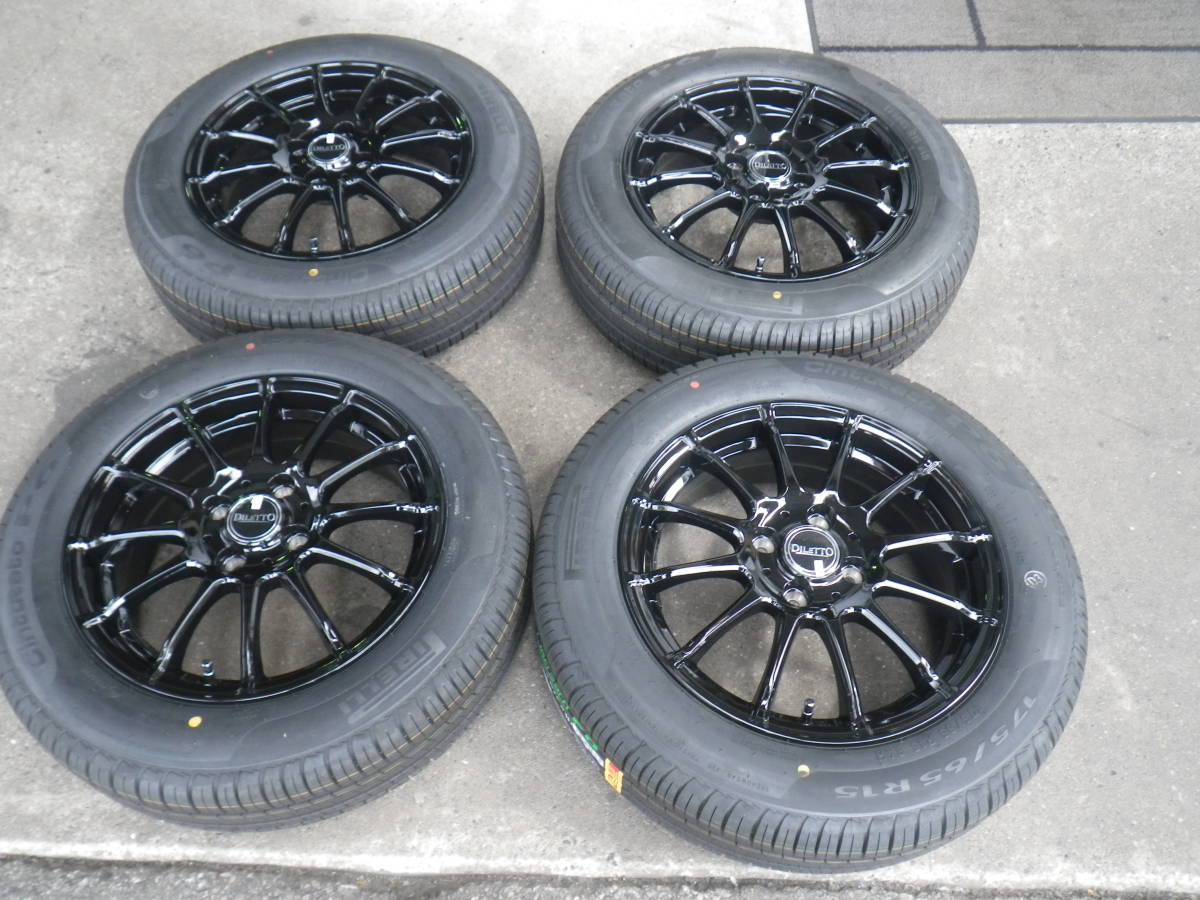 15インチ新品アルミセット ピレリP6 175/65R15 & ディレット F12 BK アクア ヴィッツ スペイド ポルテ キューブ スイフト等 _画像1