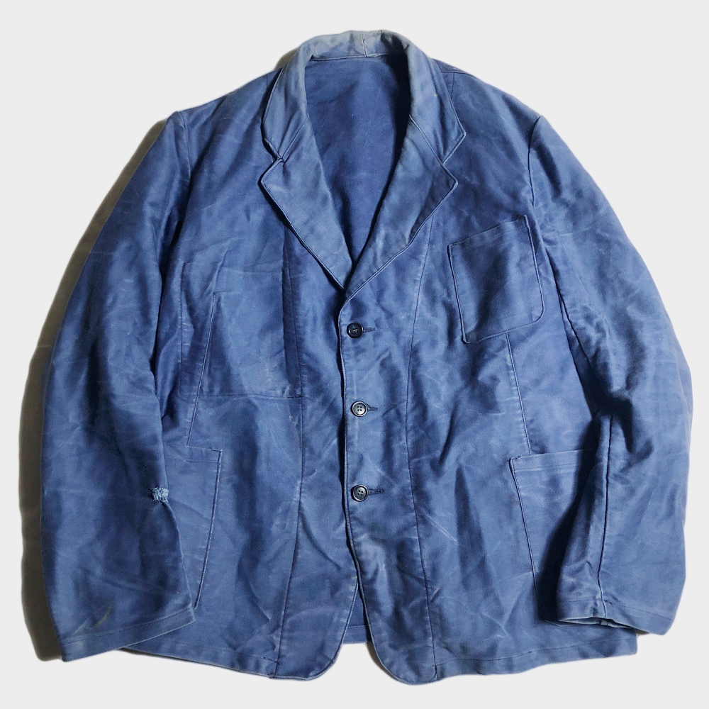 超レア! 50's フレンチ ブルー モールスキン ラペルド ジャケット french blue moleskin lapeled jacket フランス テーラード chore 青モル